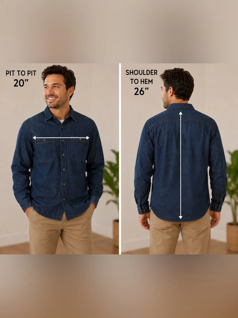Banana Republic Standard Fit Denim Button-Down Shirt Med Dark Wash Cotton Hemp